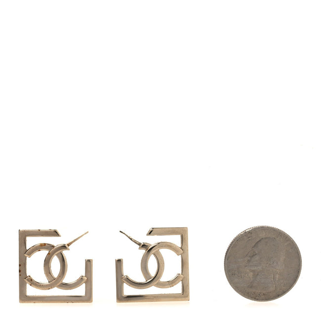 Metal Square Cutout CC Hoop Earrings Gold Main Image