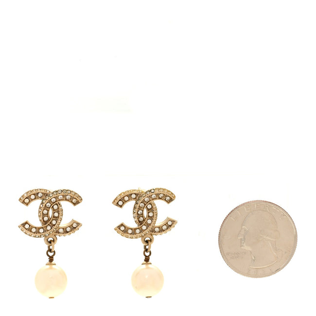 Crystal Timeless CC Pearl Drop Earrings Light Gold Main Image