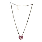 Tweed Lambskin CC Heart Locket Necklace  Gold Black Pink