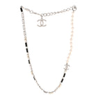 Pearl Baguette Crystal CC Choker Necklace Silver Black