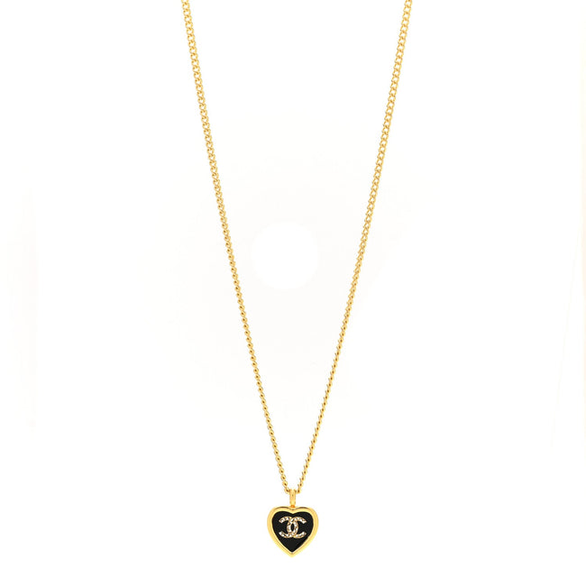 Metal Resin Crystal CC Heart Necklace Gold Black Hover Image