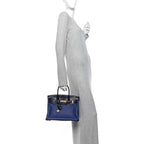 Taurillon Novillo Matte Alligator Birkin Touch 30 Bleu Saphir Bleu Marine