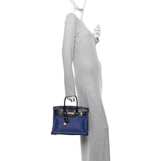 Taurillon Novillo Matte Alligator Birkin Touch 30 Bleu Saphir Bleu Marine Main Image