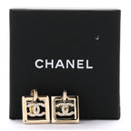 Metal Crystal Square CC Dangle Earrings Gold
