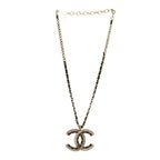 Metal Pearl Crystal Lambskin CC Chain Necklace Gold Black White