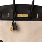 Toile H Swift Birkin 30  Ecru Bai Brun