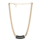 Metal Resin Crystal Chain Logo Necklace Gold Black
