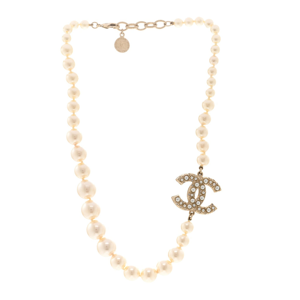 Pearl CC 100th Anniversary Necklace Light Gold