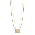 Metal Lambskin Pearl Chain Flap Bag Long Necklace Gold Black Pearly White