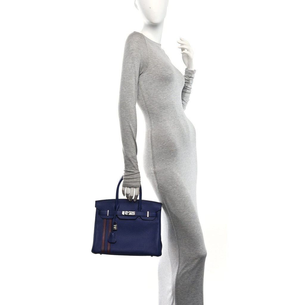Togo Swift Officier Birkin 30 Bleu Encre Rouge H