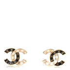 Enamel CC Logo Earrings Gold Black White