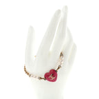 Resin Crystal Pearl Chain Heart CC Bracelet Pink White Gold