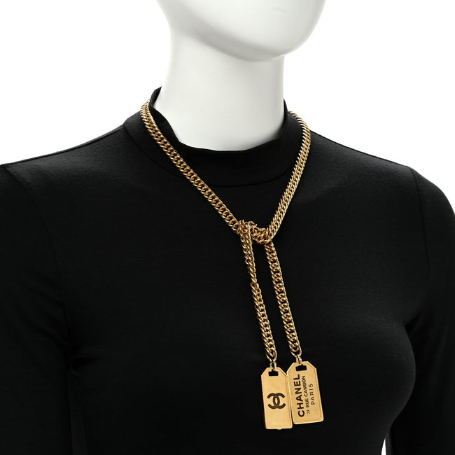 Metal ID Dog Tag Charm Necklace Gold Main Image