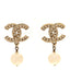 Crystal Timeless CC Pearl Drop Earrings Light Gold