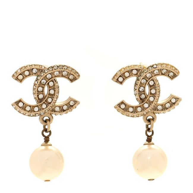 Crystal Timeless CC Pearl Drop Earrings Light Gold Hover Image