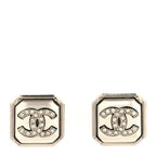 Pearl Crystal CC Square Earrings Silver
