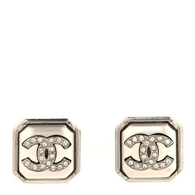 Pearl Crystal CC Square Earrings Silver Hover Image