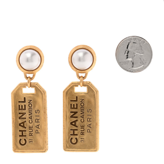 Pearl CC Tags Drop Earrings Gold Main Image