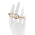 Crystal Pearl Logo Cuff Bracelet Gold