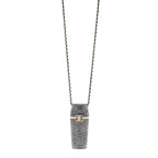 Metal Resin Lambskin Crystal Lipstick Case Long Necklace On Chain Silver Black Gold
