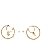 Crystal Pearl CC Drop Hoop Earrings Gold Pearly White