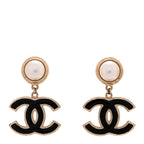 Pearl Enamel CC Drop Earrings Black