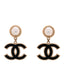 Pearl Enamel CC Drop Earrings Black