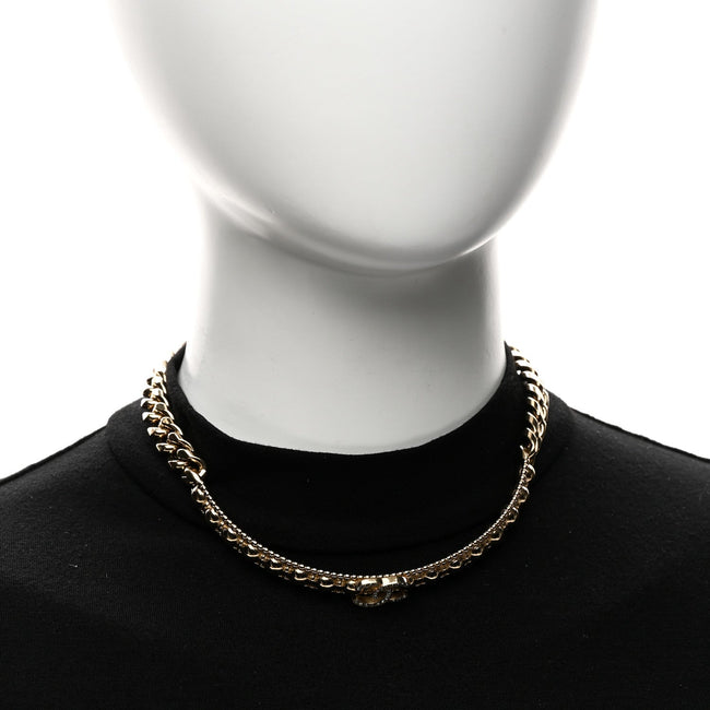 Metal Crystal Bead Chain Link CC Choker Necklace Gold Main Image
