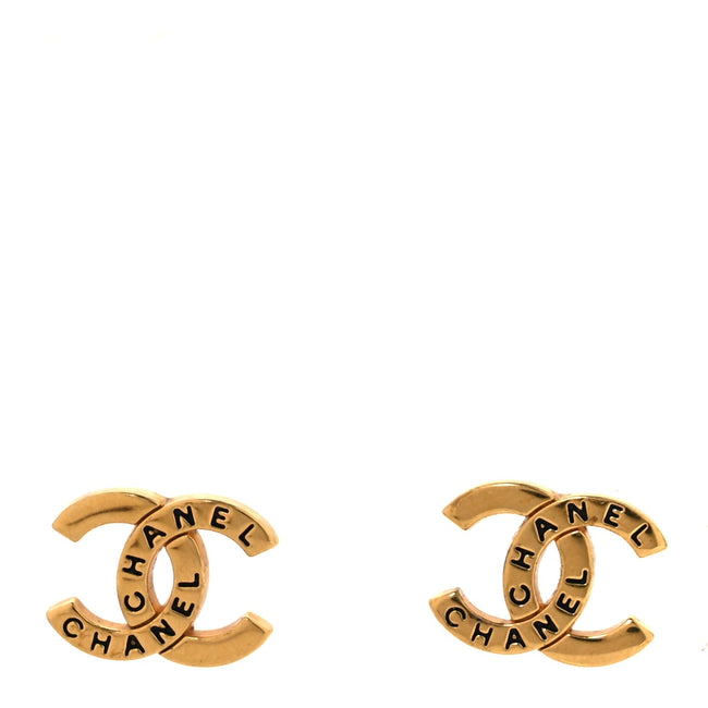 Metal CC Paris Button Stud Earrings Gold Hover Image