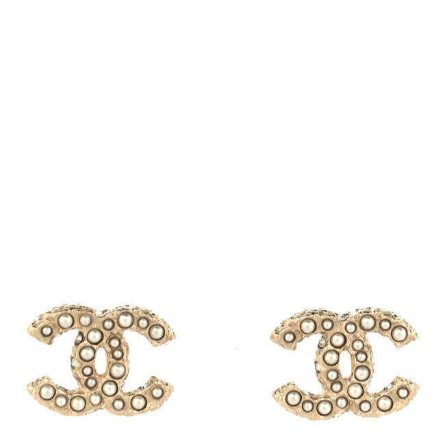 Metal Graduated Pearl Crystal CC Earrings Light Gold Hover Image