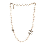 Pearl Crystal CC Short Necklace Gold Gold