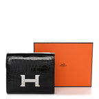 Shiny Alligator Constance Short Wallet Black
