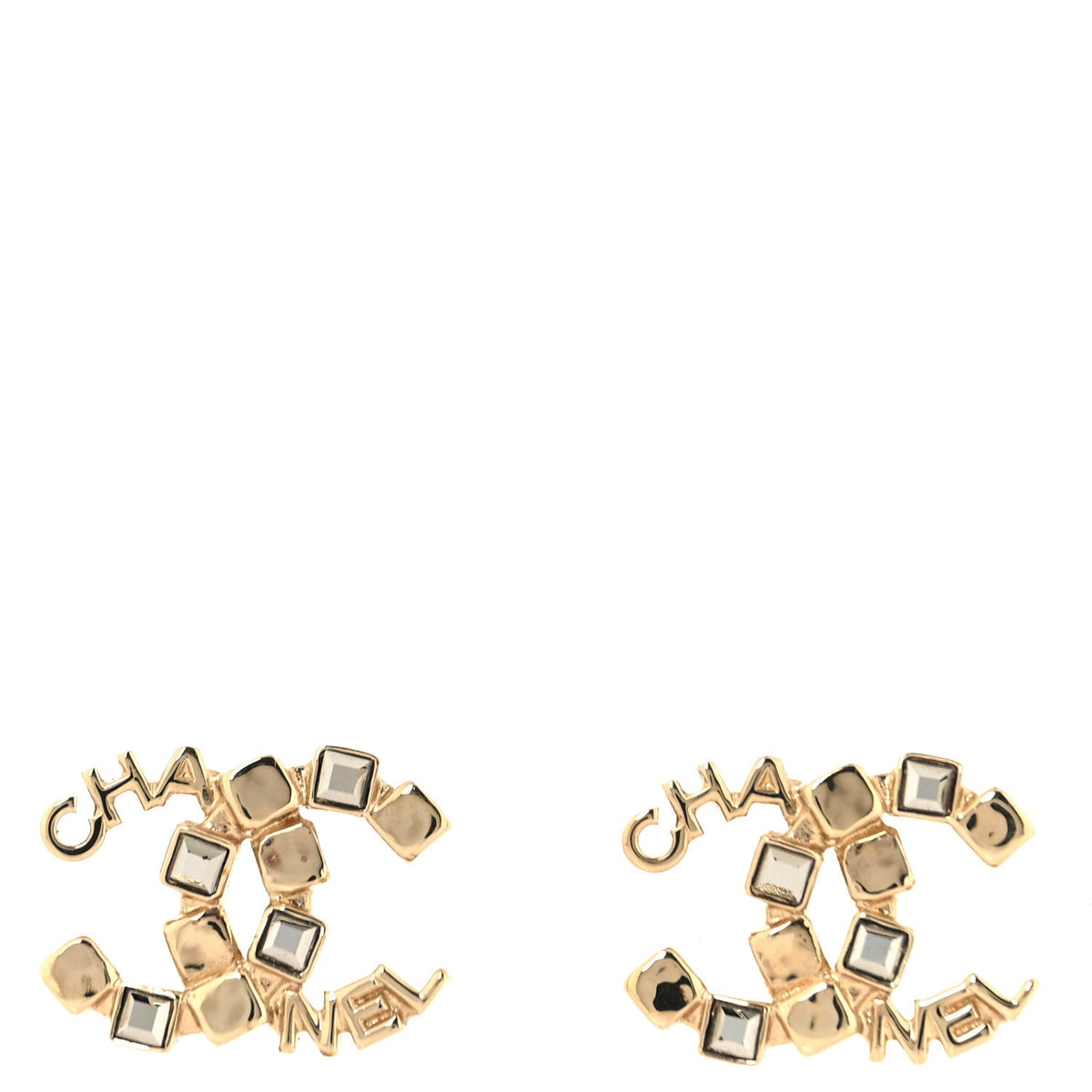 Baguette Crystal Logo CC Earrings Gold
