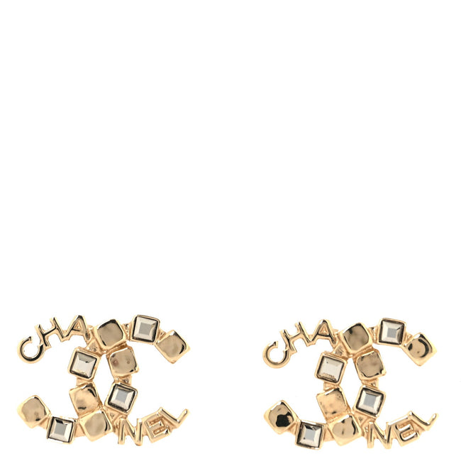 Baguette Crystal Logo CC Earrings Gold Hover Image