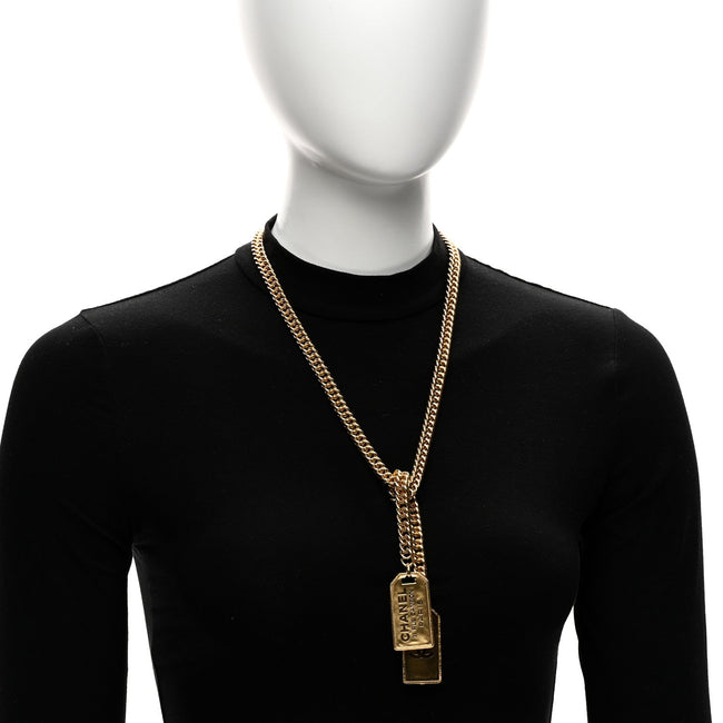 Metal ID Dog Tag Charm Necklace Gold Main Image