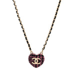 Lambskin Tweed CC Locket Pendant Necklace Black Pink Gold