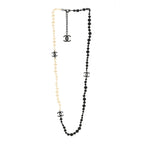 Ruthenium Pearl Beaded Enamel CC Long Necklace White Black