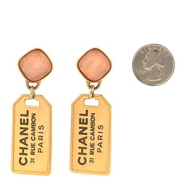 CC Tags Drop Earrings Gold Pink Main Image