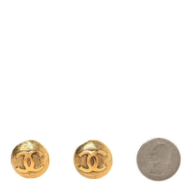 Round CC Clip On Earrings Gold Main Image