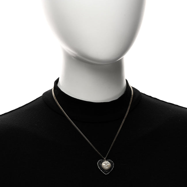 Pearl Crystal CC Heart Necklace Gold Pearly White Black Main Image
