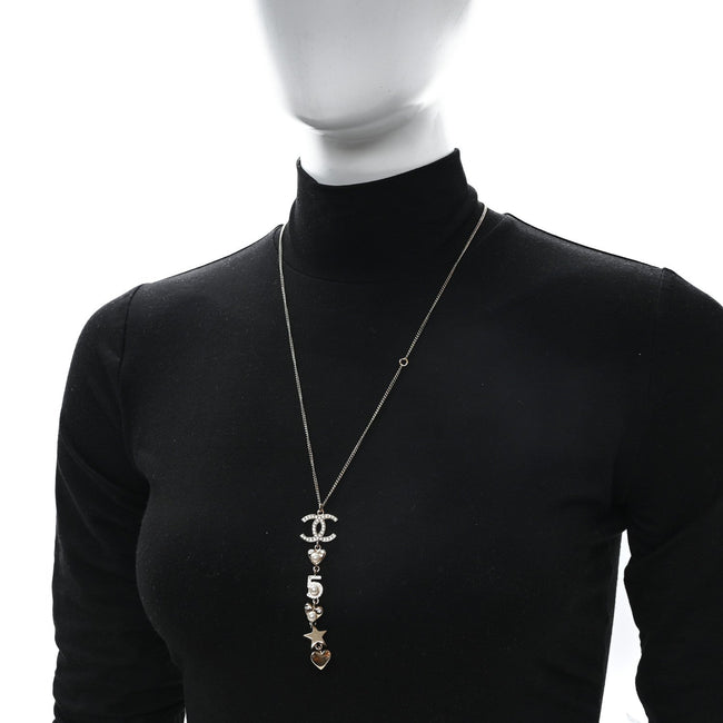 Pearl Crystal CC No 5 Heart Star Pendant Necklace Gold Main Image