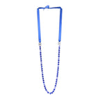 Pearl Beaded Ribbon Necklace Blue
