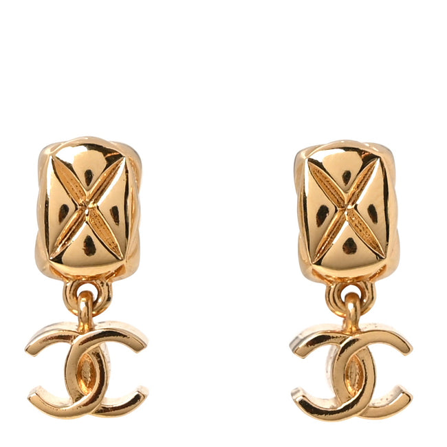Metal CC Drop Earrings Gold Hover Image