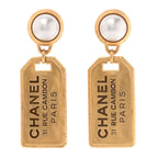 Pearl CC Tags Drop Earrings Gold
