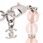 Metal Glass Strass Beaded CC Bow Necklace Silver Pink