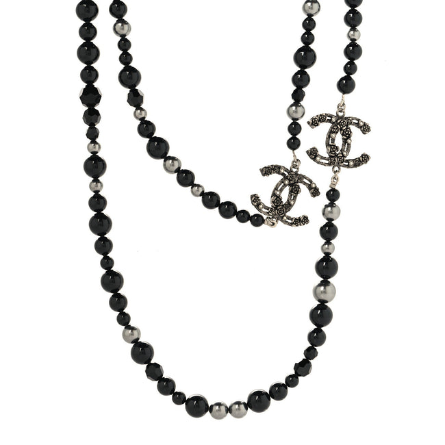 Pearl Crystal CC Camellia Necklace Ruthenium Black Hover Image
