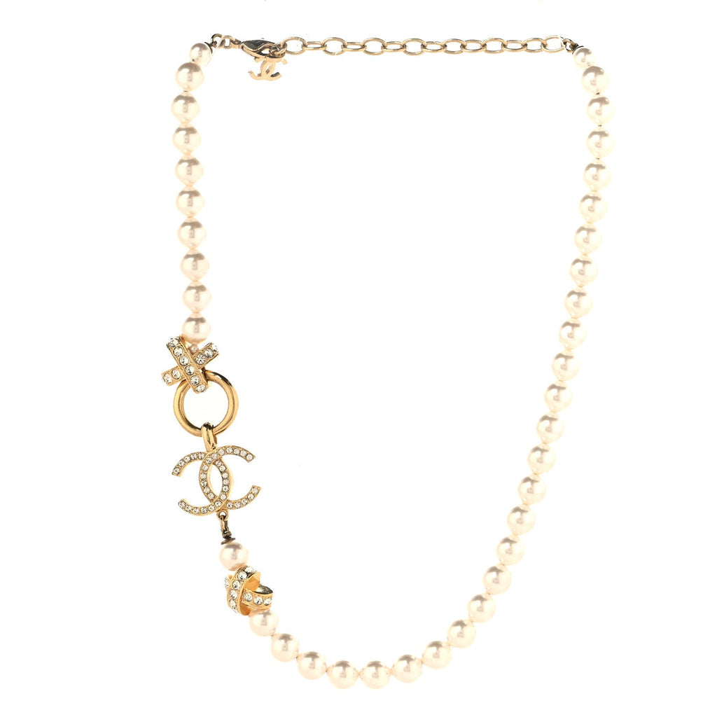 Pearl Crystal CC X Choker Necklace Gold White