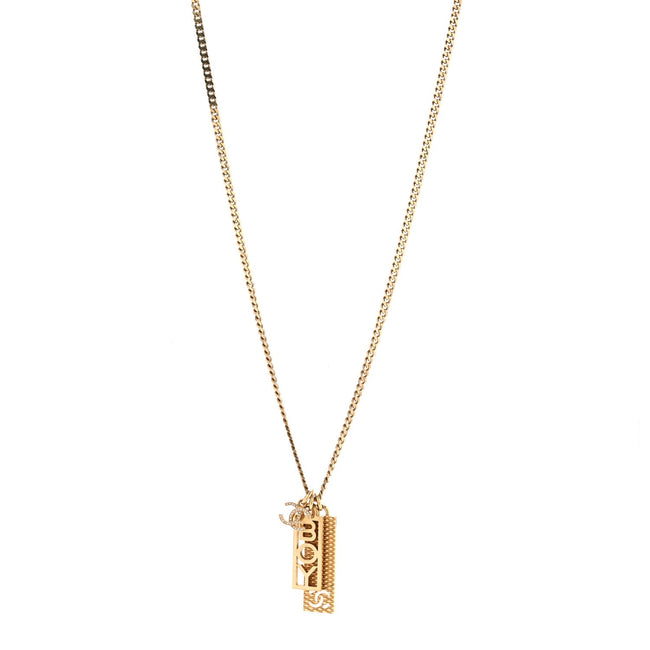 Metal Crystal CC Boy Pendant Long Necklace Gold Hover Image
