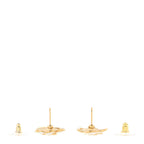 Metal Resin CC Camellia Stud Earrings Gold White