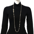 Pearl Crystal CC Coco Necklace Gold